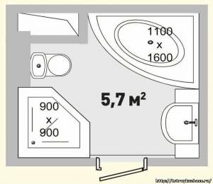 Планировка ванной комнаты площадью от 3,8 м2 до 7м2