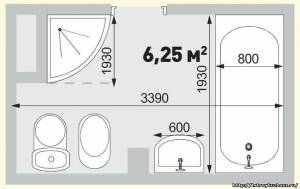 Планировка ванной комнаты площадью от 3,8 м2 до 7м2