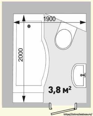 Планировка ванной комнаты площадью от 3,8 м2 до 7м2
